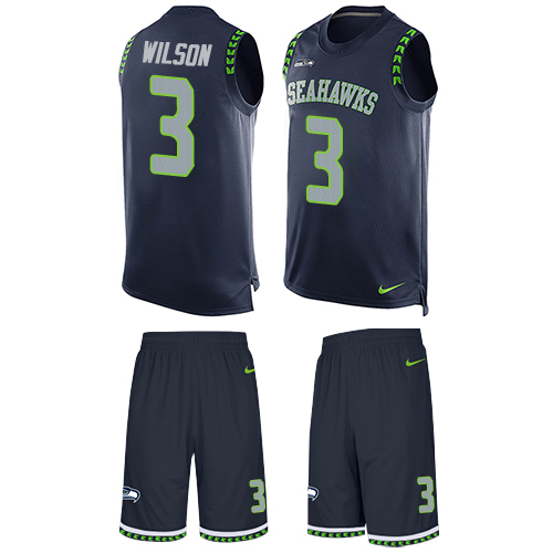 Nike Seahawks #3 Russell Wilson Steel Blue Team Color Men's Stitched NFL Limited Tank Top Suit Jersey - Click Image to Close